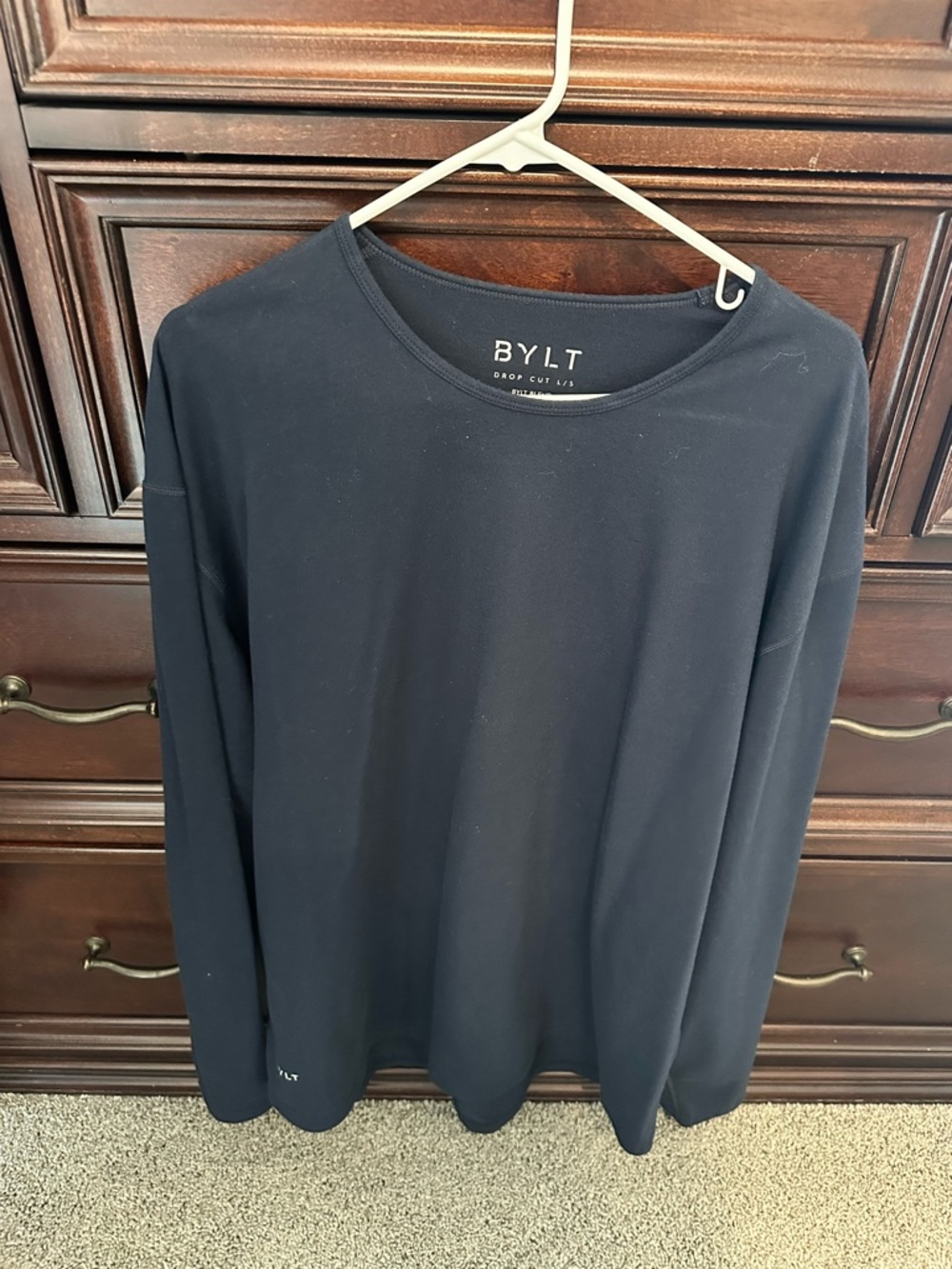 Navy BYLT-Men's Long Sleeve Crewneck Shirt in Black